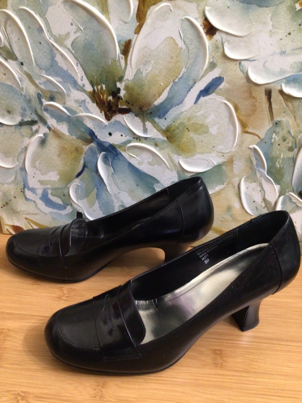 Style & Co. Slip-on Heeled Loafers Genuine Smooth Leather Black